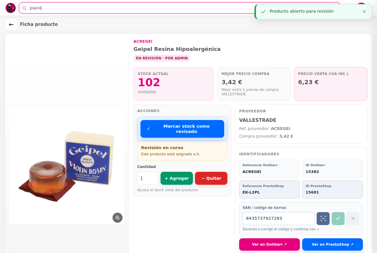 Ficha de revisión — Control de stock Dolibarr