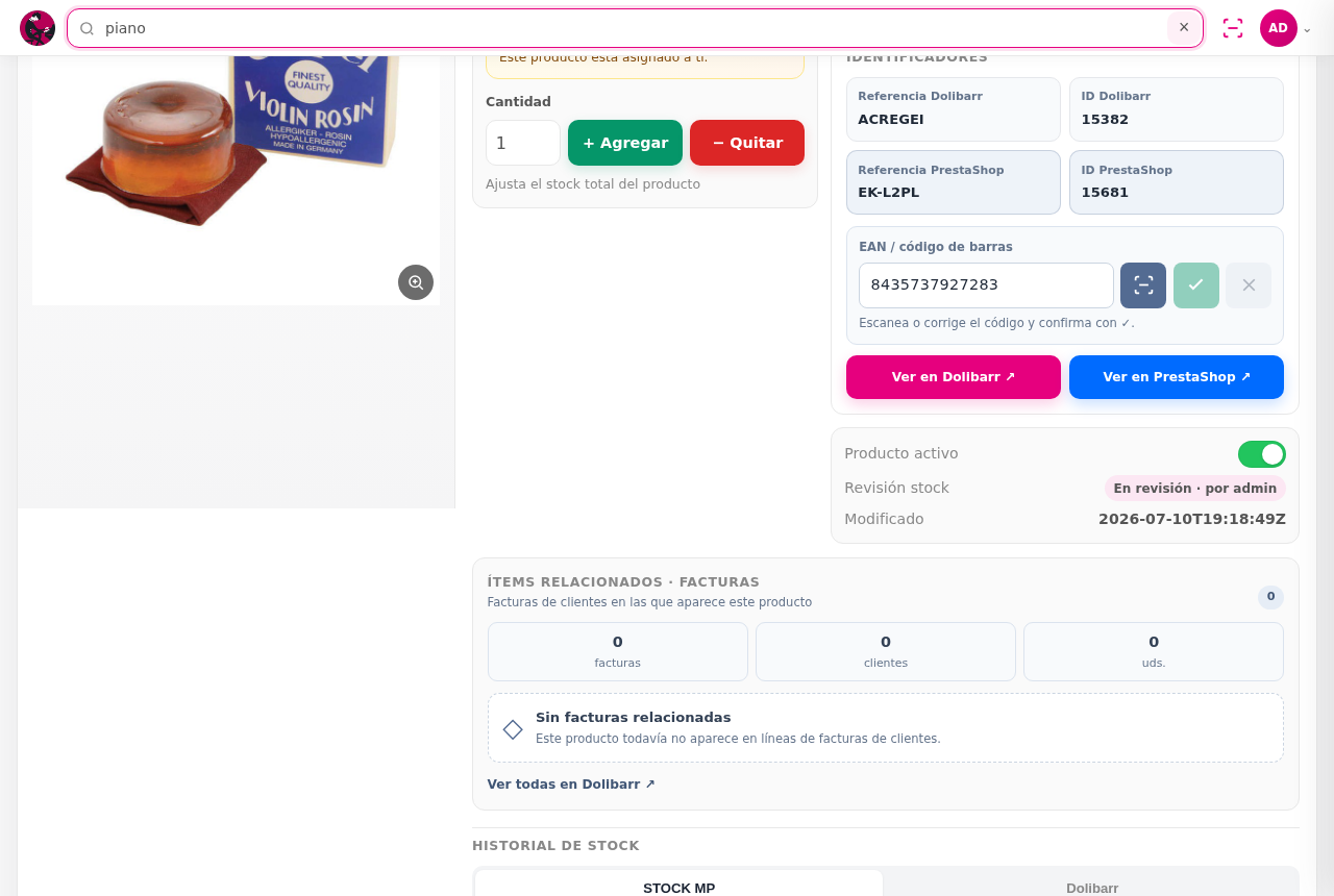 Corrección de stock — Control de stock Dolibarr