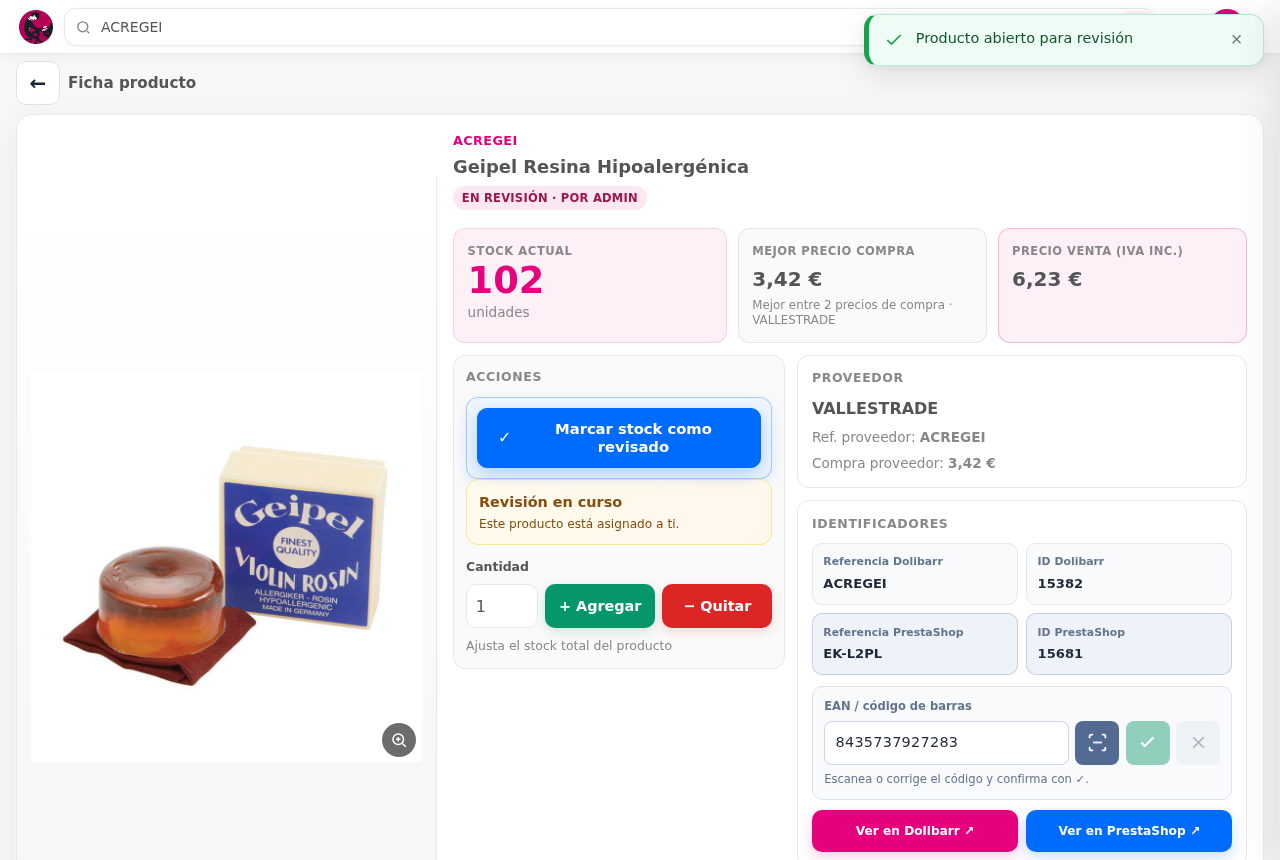Productos revisados — Control de stock Dolibarr