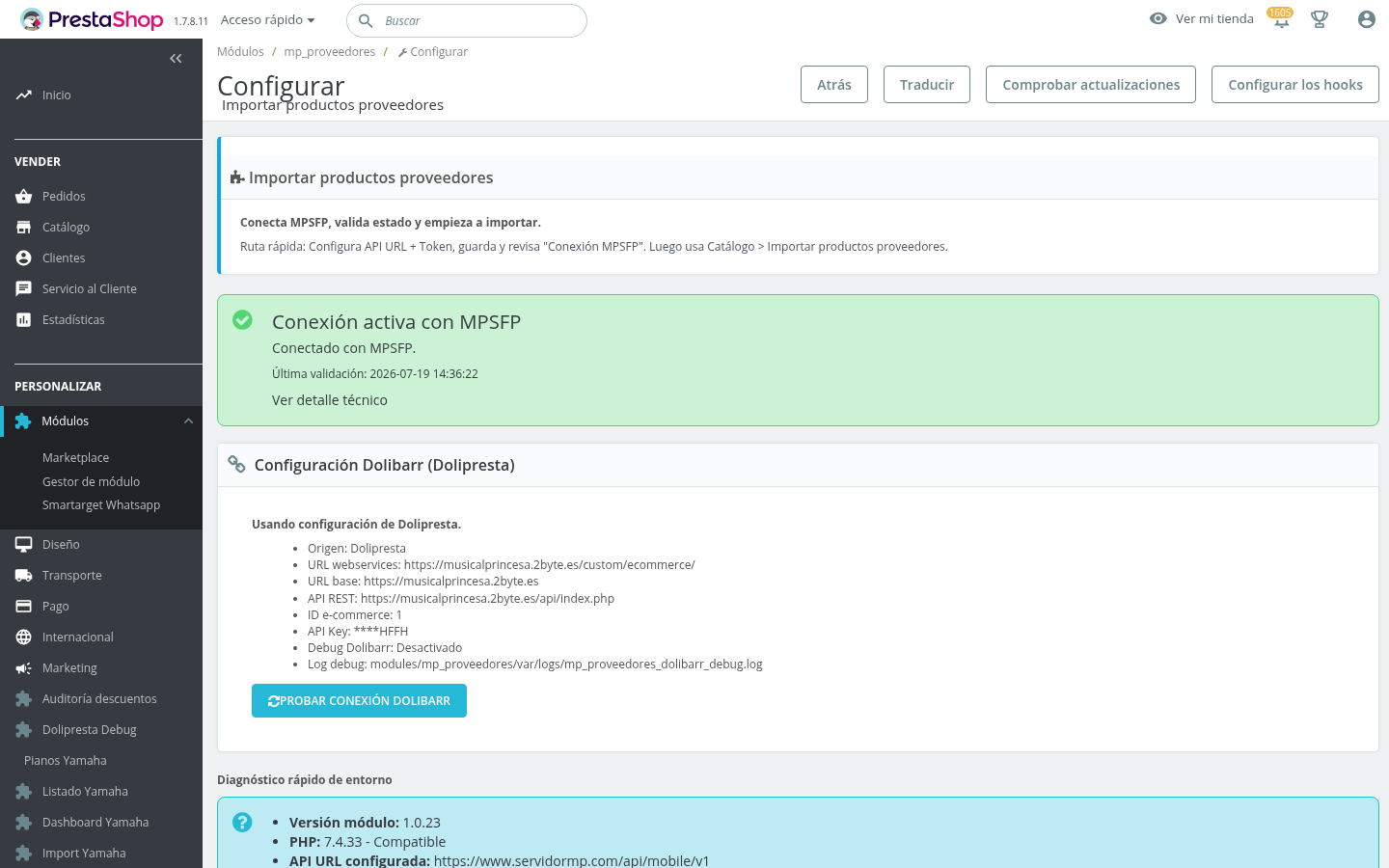 Configuración — MP Proveedores PrestaShop