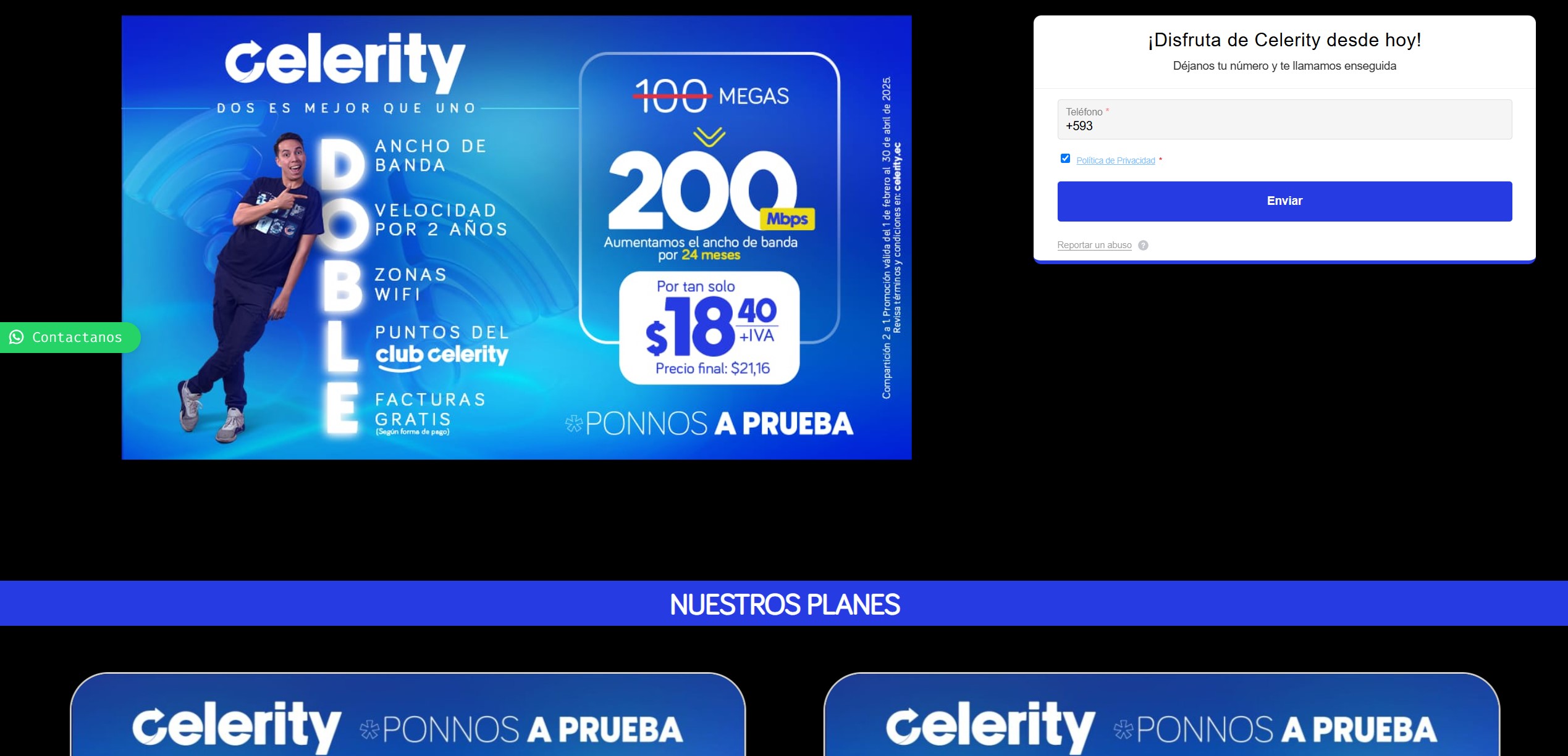 Landing Celerity Internet